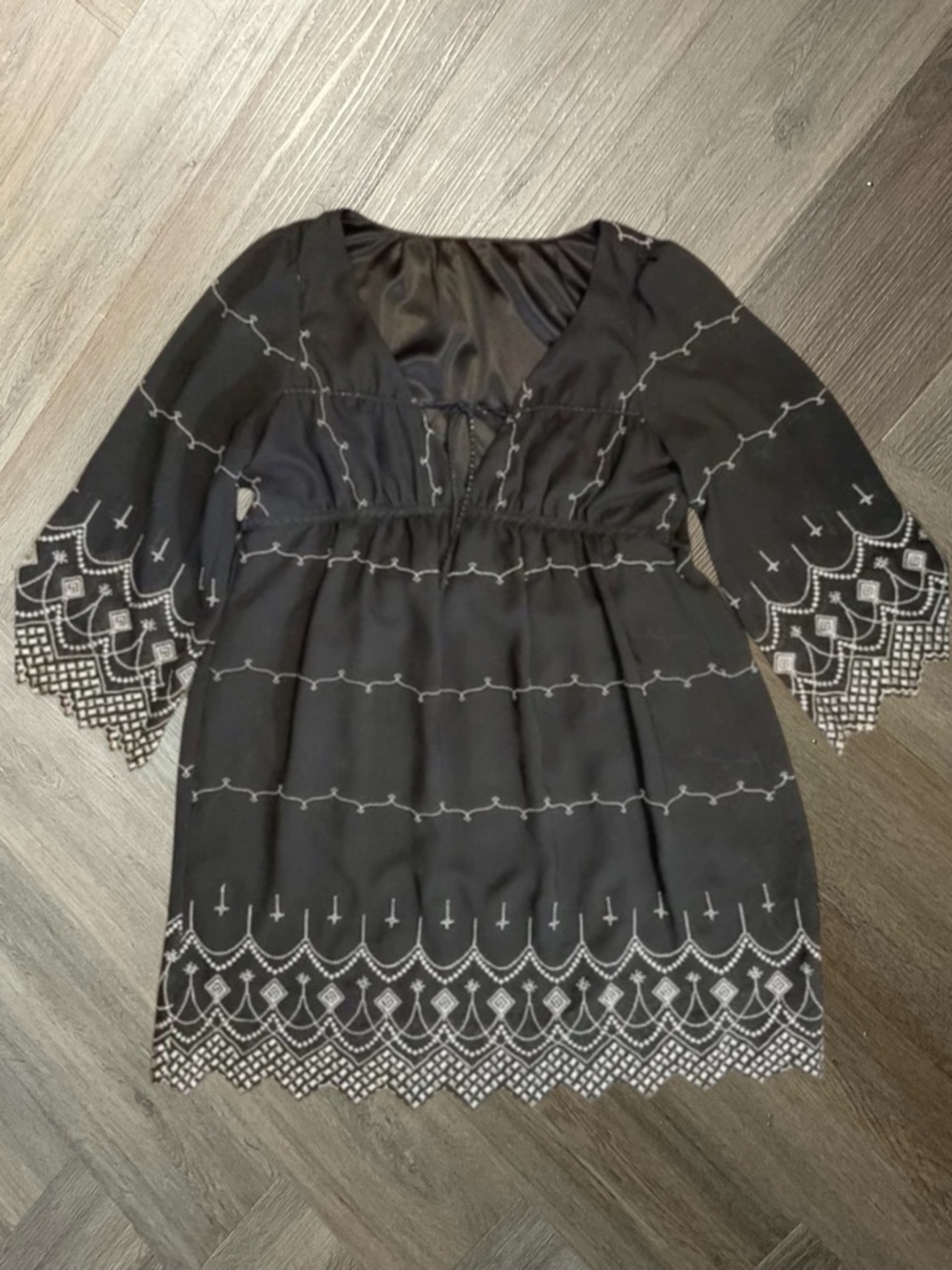 Designer Boutique Dress Womens Small Black Silver Chiffon Embroidered Goth Fairy